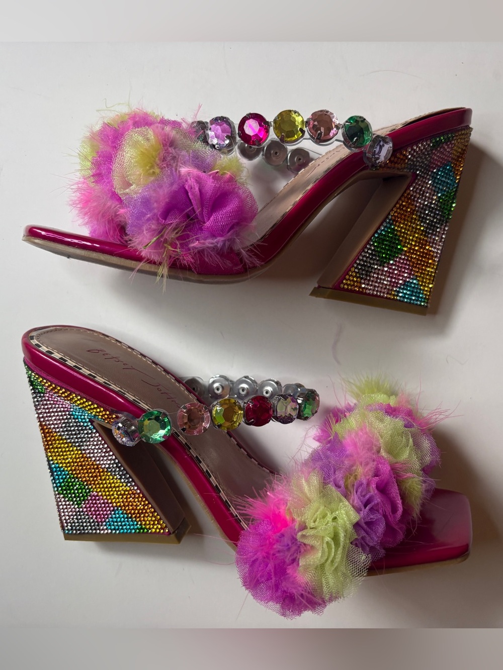 BETSEY JOHNSON ATTICA tulle Pom Pom rhinestone heeled sandels